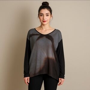 Biya Johnny Was Oversized Abstract Tunic Top Black Gray Modal Blouse